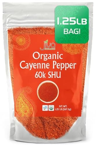 Jiva Organics Cayenne Pepper Powder Ground Chilli Pepper 1.25 LB Bag 60K SHU - Culinary, Hot, Non-GMO, All Natural Red Pepper Spice Powder