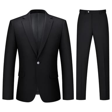 LORENZO BRUNO Mens Suit 2 Piece Black Suits for Men One Button Slim Fit Solid Jacket & Pants Tuxedo Set Business Wedding Party, Black, M