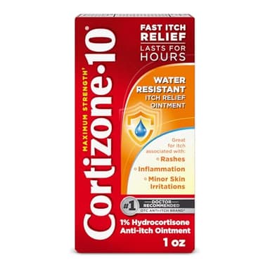 Cortizone-10 Maximum Strength Water Resistant Itch Relief Ointment, 1% Hydrocortisone, Fast-Acting, Anti-Itch Cream for Bug Bites, Rash, Eczema, Psoriasis, Poison Ivy, Oak, Sumac & More, 1 oz