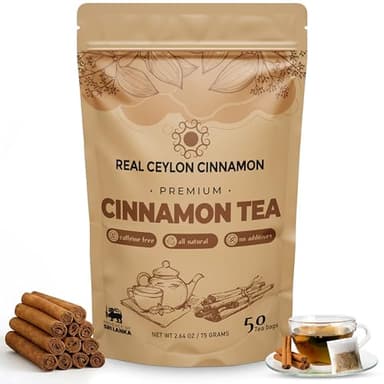 100% Ceylon Cinnamon (50 Tea Bags) – Sourced from Sri Lanka Unlike Other Brands - True Ceylon Cinnamon Herbal Tea & Light Flavor - No Additives & Caffeine Free