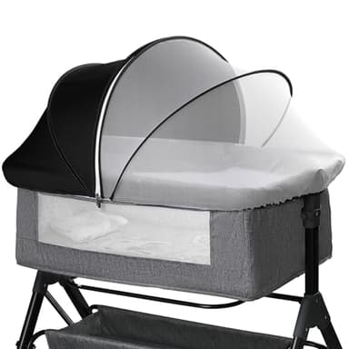 Bassinet Mosquito Net Cover - Half-Blackout Mosquito Net for Baby Crib & Bedside Sleeper, Breathable Crib net with 2-Way Zipper, Sun-Blocking Baby Mosquito Net Cover (Black-Small)