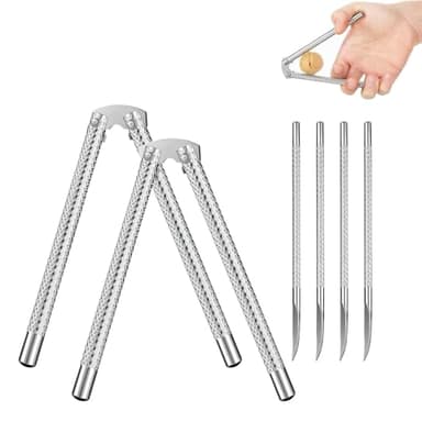 Nut Cracker 2Pcs and 4 Picks,Stainless Steel Nut Cracker Tool Set for Seafood Crackers Walnut(Silvery).