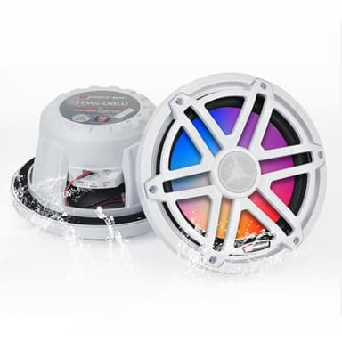 H YANKA HMS-08W 8" Marine Speakers - 1000W 2-Way IP67 Waterproof Boat Stereo System with LED Lights, High-Fidelity Coaxial Speakers, Y30 Magnet Woofer, UV & Salt Spray Resistant - 1 Pair (White)