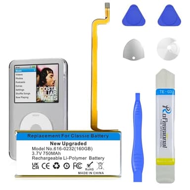 OHZHAO Upgrade Replacement 750mAh Long-Lasting Classic Battery 616-0232 Compatible with iPod Classic 5th - 7th Generation Video A1136 A1238 6th 80GB 6.5th 120GB 7th 160GB 5th 30GB with Tool Kits