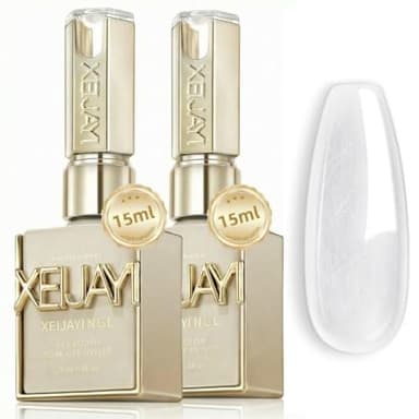 Xeijayi Rubber Base Gel with Fiberglass for Nails 15ml – HEMA Free, High-Strength Base Coat (Suitable for All Nail Types, Especially for Nail Repair) – Professional Clear Builder Gel for UV/LED