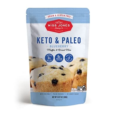 Miss Jones Baking Keto Blueberry Muffin Mix - Gluten Free, Low Carb, No Sugar Added, Naturally Sweetened Desserts & Treats - Diabetic, Atkins, WW, and Paleo Friendly (Pack of 1)