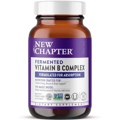 New Chapter Vitamin B Complex, Fermented Vitamin B Complex, USDA Organic, ONE Daily for Cellular Energy + Brain + Beauty, 100% Vegan, Gluten-Free - 60 Count