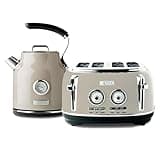 Haden Dorset 4 Slice Wide Slot Stainless Steel Toaster Bundled with 1.7 Liter Stainless Steel Electric Kettle with 360-Degree Base, Putty & Chrome