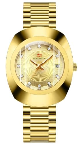 BESTKANG Valentines Couple Watches Oval Unisex Style Couple Waterproof Casual Stainless Steel Lovers Wedding Romantic Watches (Men Gold)