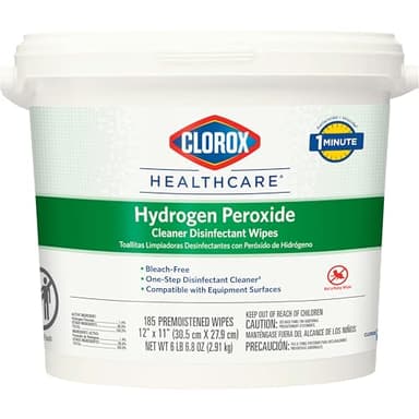 Clorox Healthcare Hydrogen Peroxide Cleaner Disinfectant Wipes, 12" x 11", Bucket, 185 Count (Package May Vary)