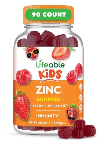Lifeable Zinc Gummies for Kids |15mg | Great Tasting Kids Zinc Supplements | GMO Free Vegetarian Zinc Vitamins | for Healthy Skin and Immune Support for Kids and Children | 90 Gummies