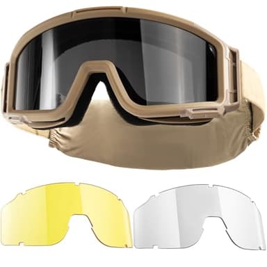 1TG Tactical Airsoft Goggles Anti Fog - Tactical Safety Glasses with 3 Impact-Resistant Lenses for Shooting, Skiing & Riding