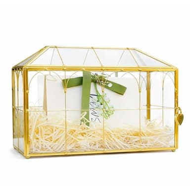 Corvanero Wedding Card Box with Slot and Lock, 12.6'' Large Gold Card Box for Reception, Glass Decorative Card Holder, Reusable Keepsake Storage for Wedding, Party, Baby Showers, Tabletop Decor