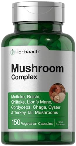 Horbäach Mushroom Complex Capsules | 150 Count | Non-GMO & Gluten Free Supplement | Reishi, Chaga, Lions Mane, Cordyceps, Maitake, Shiitake, Oyster and Turkey