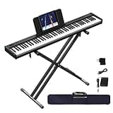 KONIX 88 Key Semi Weighted Keyboard Piano, Full Size Digital Piano with Double X Stand, Portable Keyboard Piano for Beginner Include Sustain Pedal, Power Supply and Piano Bag