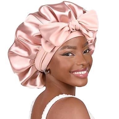 YANIBEST Adjustable Satin Bonnet for Sleeping Women Double Layer Hair Bonnet Reduce Friction Prevent Frizz Natural Curly Hair