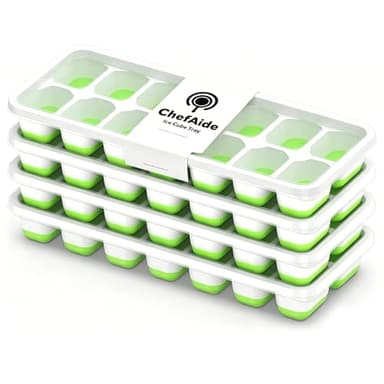 ChefAide Ice Cube Tray with Lid, 4 Packs 56 Cubes Durable Stackable Ice Cube Trays for Freezer with Removable Lids, Easy-Release Plastic & Silicone Ice Tray for Cocktail, Coffee