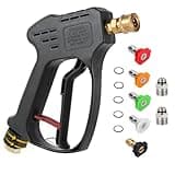 Short Pressure Washer Gun, 5000 PSI Max Swivel High Pressure Washer Handle with 5 nozzles, M22 14MM Swivel Connect & M22 15MM, Car Washer Extension Wand Power Washer Gun for Driveway, Yard, Fence