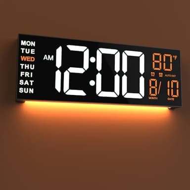 JALL 16" Large Digital Wall Mount Clock, Count Down Timer, Alarm, Big LED, RGB Color, DST, Temperature for Living Room Classroom Desk, Xmas, Birthday Gift for Senior Mom Dad (White Orange, 16 inches)