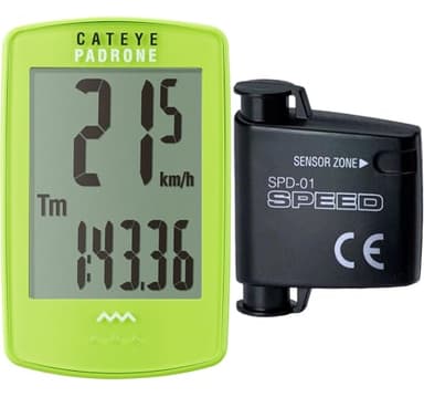 CATEYE Padrone Wireless Bike Computer – Oversized Display Cyclocomputer, Wireless Speedometer & Odometer, FlexTight™ Mount, Auto Start/Stop, Programmable Odometer (Green)