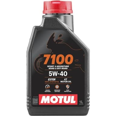 Motul 7100 4T 5W-40 100% Synthetic Ester Motorcycle Oil, JASO MA2 API SP Wet Clutch Compatible, 4 Stroke Engine Protection for BMW KTM Aprilia European Sport Adventure - 1L
