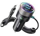 60W Bluetooth 5.4 Car Adapter FM Transmitter PD 30W & 30W Type C Coiled Cable Wireless Radio Music Player Hands-Free Call USB C Cigarette Lighter Adapter Support USB Drive - A Must for Family Travel