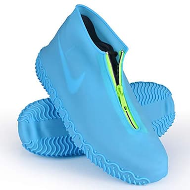 Shiwely Silicone Waterproof Shoe Covers, Upgrade Reusable Overshoes with Zipper, Resistant Rain Boots Non-Slip Washable Protection for Women, Men (L (Women 7.5-10.5, Men 6.5-9), Blue)