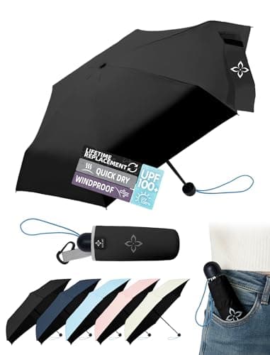 LILAC Mini Travel Umbrella for Rain - 43" Large Coverage Small Compact Umbrella, Reinforced Strong Frame, Lightweight Portable Parasol with UPF 100+ UV Protection, Gifts for Adults, Seniors & Students