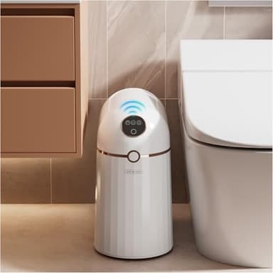 JustBeEasy Bathroom Automatic Touchless Trash Can, Self Sealing and Self Changing, Smart Motion Sensor Trash Can with Lid, 2.7 Gallon Waterproof Small Bedroom Garbage Can