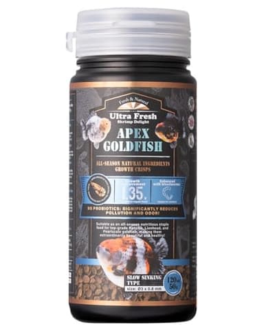 Ultra Fresh Apex Goldfish Growth Crisps, Premium All Natural Ingredients Goldfish Fish Food, Slow Sinking, 1.76 oz