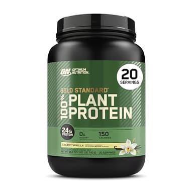 Optimum Nutrition Gold Standard 100% Plant Based Protein Powder, Gluten Free, Vegan Protein for Muscle Support and Recovery with Amino Acids - Creamy Vanilla, 20 Servings (Packaging May Vary)