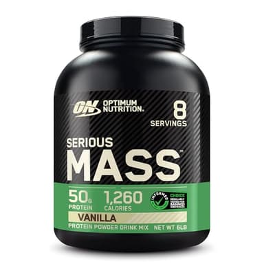Optimum Nutrition Serious Mass, Weight Gainer Protein Powder, Mass Gainer, Vitamin C and Zinc for Immune Support, Creatine, Vanilla, 6 Pound (Packaging May Vary)