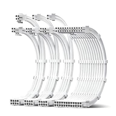 JEYI 18AWG PSU Extension Cable Kit, PVC Fabric Texture, 1x24Pin ATX / 1x8Pin(4+4) CPU / 2x8Pin(6+2) GPU Power Extension Cable, 30cm with Combs, White
