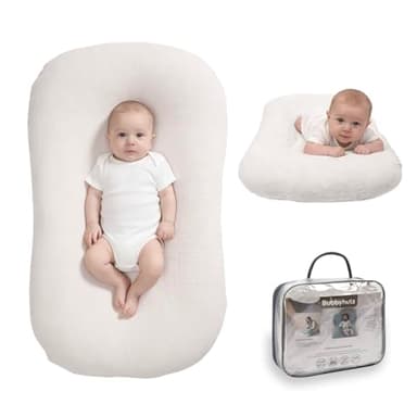 Bubbyhuts Baby Lounger - Snuggle Cozy Me Infant Lounger for Newborn 0-12 Months, Muslin Cover，Portable Breathable & Soft Baby Nest Lounger for Home and Travel - White