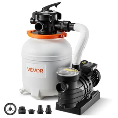 VEVOR 12" Sand Filter Pump for Above Ground Pools Up to 15000 Gallons, 0.33 HP 3000 GPH Pool Filtration System, Pre-Assembled Core for Easy Setup, Leak-Resistant Design & 6-Way Valve