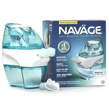 Navage Starter Bundle – Nasal Irrigation System - Saline Nasal Rinse Kit with 1 Nose Cleaner and 30 SaltPods for Congestion Relief ($109 Value). Sinus Rinse for Clinically Proven Benefits