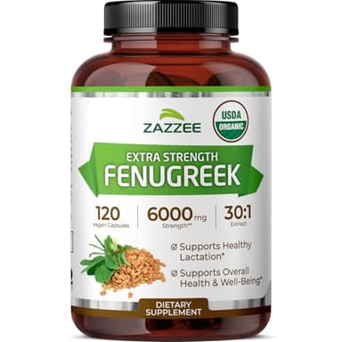 Zazzee USDA Organic Fenugreek 30:1 Extract, 120 Vegan Capsules, 4 Month Supply, Breastfeeding & Lactation Support for Nursing Mothers, Organic Herbal Supplement, All-Natural, Non-GMO, Made in the USA