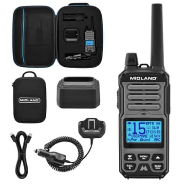 Midland GXT67 5-Watt GMRS Two-Way Radio – Long Range Walkie Talkie for Overlanding, Jeep, & Off-Road – IP67 Waterproof, Repeater Capable, Rechargeable Battery, Hard Case Included (Black)