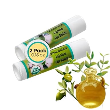Desert Oasis Skincare | USDA Organic Unscented Lip Balm – 70% Jojoba Oil with Beeswax – Fragrance-Free, Gentle Formula for Sensitive Lips – 2-Pack (0.15 oz / 4.6 g Each)