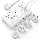 220v to 110v Travel Voltage Converter: International Universal Voltage Converter US to Europe Power Strip Plug Transformer - 2000W Electric Hair Dryer Step Down Outlet Converters for European UK EU