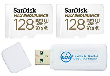 SanDisk MAX Endurance 128GB MicroSD Card (2 Pack) for Home Security Cameras & Dash Cams (SDSQQVR-128G-GN6IA) with Adapter, 4K, Bundle with (1) Everything But Stromboli TF Micro SDXC Memory Card Reader