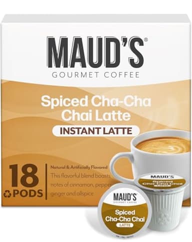Maud's Chai Tea Latte Pods, 18 ct, Single Serve Tea Pods - 100% Gourmet Blended Tea Leaves, Compatible with Keurig K Cups Maker
