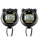 Digital Stopwatch Timer Large Display with Clock and Date, No Alarm Function, Simple Stopwatches for Sports Coaches Running Swimming Kids Training-2 Pack Black