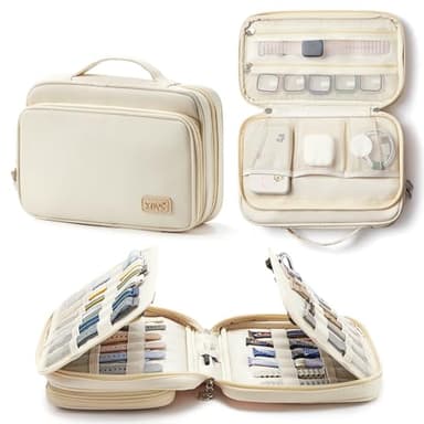 Linpr 36-Slot Watch Band Organizer Bag, Waterproof Oxford Watch Band Holder for Women and Men, Travel Carrying Case for iWatch Smartwatches Straps, Spring Bars, Cable, Accessories (Beige)