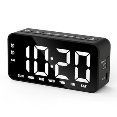 Plug in Digital Alarm Clocks with Rechargeable Backup Battery for Bedrooms Living Room Study Loud Bedside Desk Clock with Memory Function Dual Alarm 3 Modes Weekends Weekdays Every Day for Kids Adults