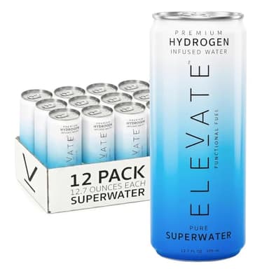 ELEVATE SUPERWATER Premium Hydrogen Water (12 pack). Highest Hydrogen (3-5 PPM) and Lowest -650 ORP. Supports Recovery, Energy, Hydration, Focus, and Endurance. BACKED BY SCIENCE.