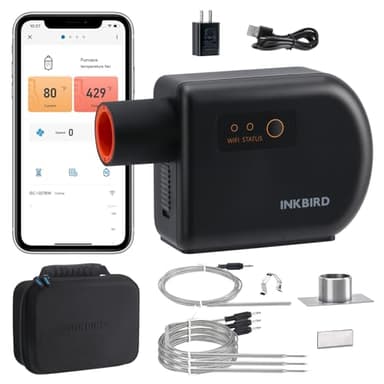INKBIRD Wi-Fi and Bluetooth BBQ Temperature Controller, Automatic Smoker Fan Thermometer, with 4 Probes for Green Egg, Kamado Joe, Primo, Ceramic Grills, with 2 Size Adapters, Storage Carrying Case