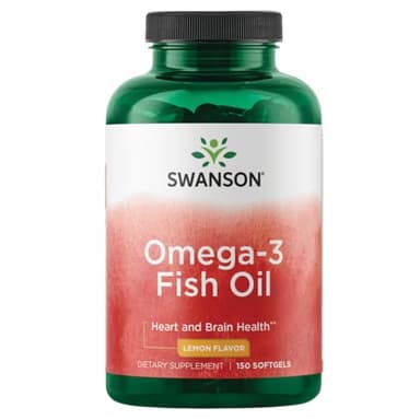 Swanson Omega 3 Fish Oil Supplement Heart Brain and Joint Support GMO-Free EFAs 180 mg EPA Plus 120 mg DHA 150 Softgel Capsules Lemon Flavor