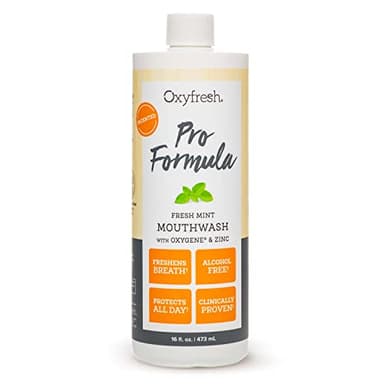 Oxyfresh Pro Formula Fresh Mint Mouthwash – Patented Zinc Mouthrinse for Fresh Breath, Healthy Gums & Bad Breath Treatment for Adults - Dye, Fluoride & Alcohol Free (16 Fl Oz)