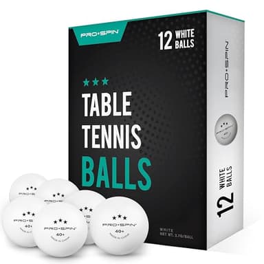 PRO-SPIN Ping Pong Balls - 3-Star Premium White Table Tennis Balls | High-Performance 40+ ABS Professional Quality (Pack of 12)